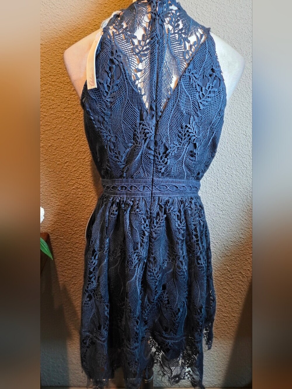 948 Chelsea28 Nordstrom Navy Blue Lace Halter Fit & Flare Cocktail Dress Size 10 - Picture 2 of 4